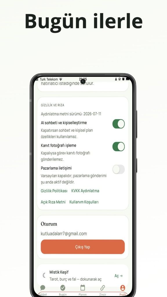 Niyetsen gizlilik ve rıza ayarları ekranı