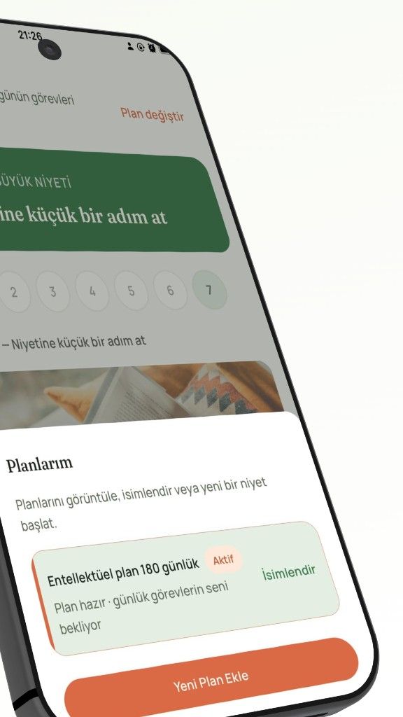 Niyetsen Planlarım ekranı — aktif plan ve yeni plan ekle