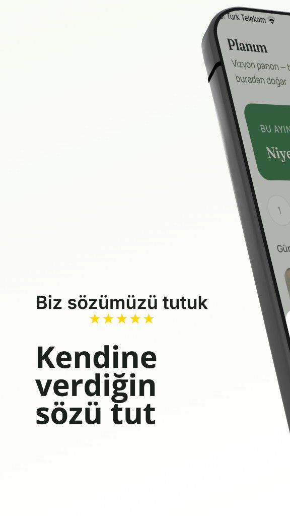 Niyetsen Planım vitrini — kendine verdiğin sözü tut