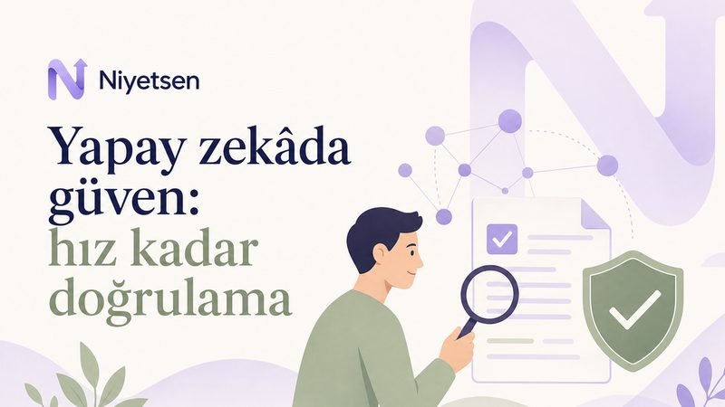 Bir insanın yapay zekâ çıktısını büyüteçle doğrulamasını anlatan illüstrasyon