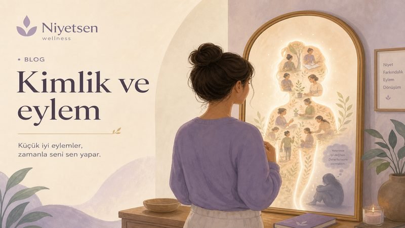 Kimlik ve eylem — aynada eylemlerle inşa edilen benlik illüstrasyonu